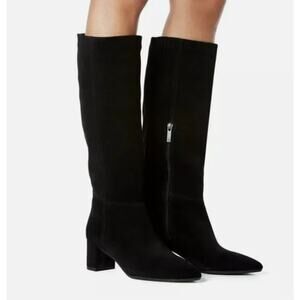 Aquatalia Karly Boots Knee High Block Heel Pointed-Toe Soft Suede Black 10M NWOB